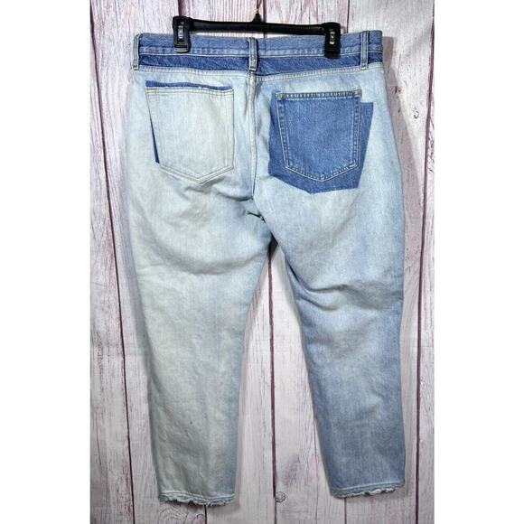 FRAME Women's Mid Rise Straight Leg Jeans Blue Le Garcon 2 Tone Patchwork Sz 36 - Picture 2 of 10